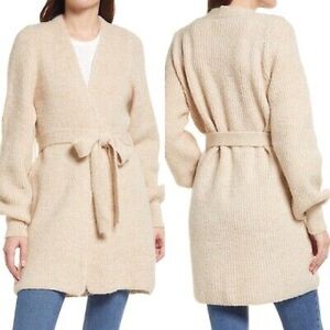 Topshop Stone sweater knit belted blouson sleeve chunky cardigan